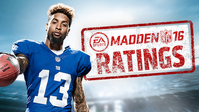 A man in blue jersey next to the words " madden ratings ".